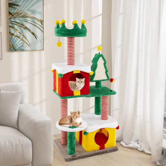 Cute Christmas Cat Tree Cat Tower for Indoor Cats with Scratching Posts and Carpet-Multicolor