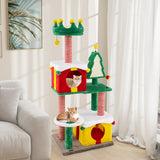 Cute Christmas Cat Tree Cat Tower for Indoor Cats with Scratching Posts and Carpet-Multicolor