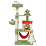 Cute Christmas Cat Tree with Sisal Scratching Posts and Gift Box Shaped Condo-Green