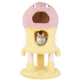 Cute Monster-Themed Cat Tower with 2 Private Condos and 3-Level Activity Center-Yellow
