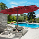 15 Feet Double-Sided Patio Umbrella with 48 LED Lights-Dark Red