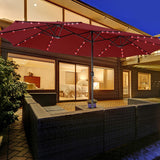 15 Feet Double-Sided Patio Umbrella with 48 LED Lights-Dark Red