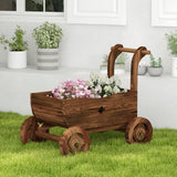 Decorative Wooden Wagon Cart with Handle Wheels and Drainage Hole-Rustic Brown