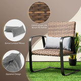 3 Pieces Patio Rattan Conversation Set with Quick Dry Lumbar Pillows