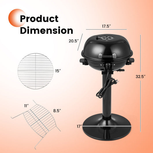 1600W Electric BBQ Grill with Removable Non-Stick Warming Rack