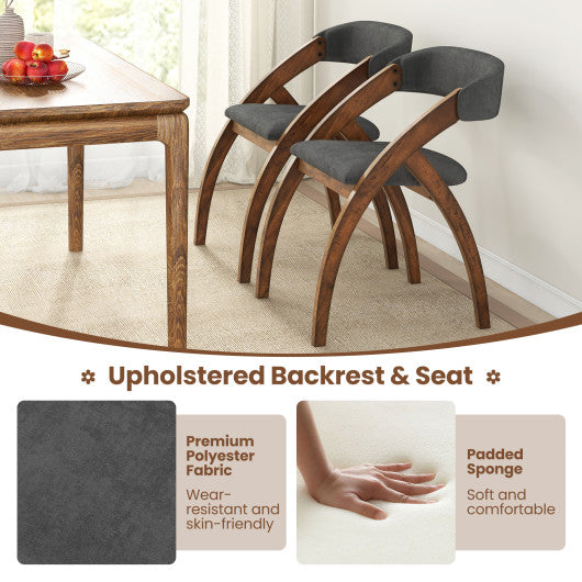 Dining Chair Set of 2 with Padded Cushion and Curved Back for Living Room-Walnut