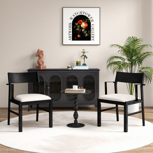 Dining Chair with Contoured Backrest and Padded Seat Set of 2-Cream White
