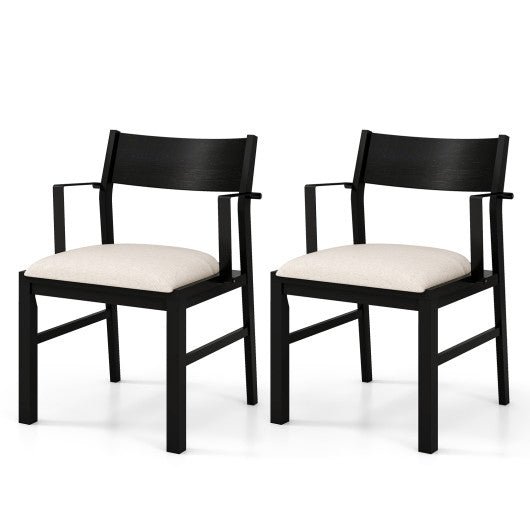 Dining Chair with Contoured Backrest and Padded Seat Set of 2-Cream White