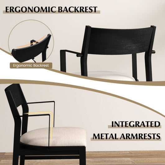 Dining Chair with Contoured Backrest and Padded Seat Set of 2-Cream White