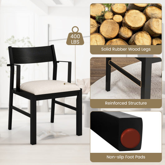 Dining Chair with Contoured Backrest and Padded Seat Set of 2-Cream White