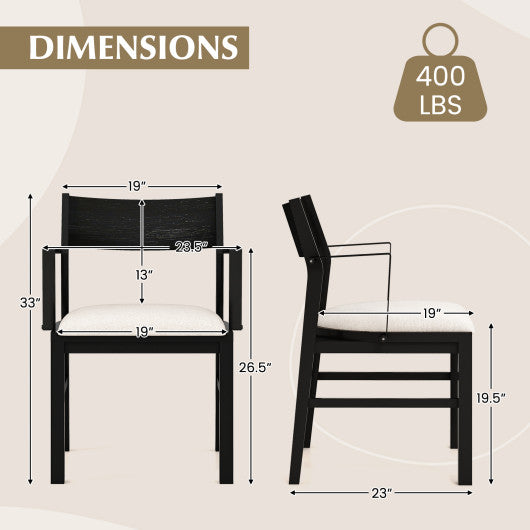 Dining Chair with Contoured Backrest and Padded Seat Set of 2-Cream White