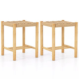 Dining Stool Set of 2 with Rubber Wood Frame-Natural