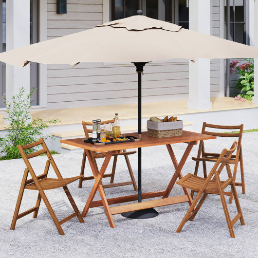 54.5 Inch x 27.5 Inch  Patio Dining Table with Teak Painting and Umbrella Hole