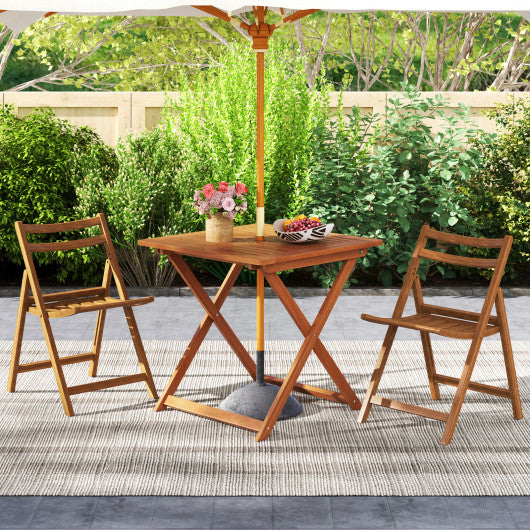 29.5 Inch x 29.5 Inch  Patio Dining Table with Teak Painting and Umbrella Hole