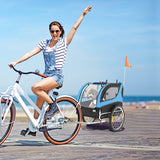 Dog Bike Trailer Foldable Pet Cart with 3 Entrances for Travel-Blue