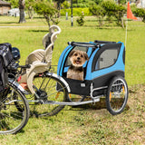 Dog Bike Trailer Foldable Pet Cart with 3 Entrances for Travel-Blue