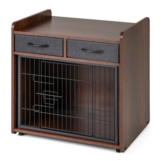 Dog Crate Furniture Indoor Dog Cage with 2 Fabric Drawers End Table