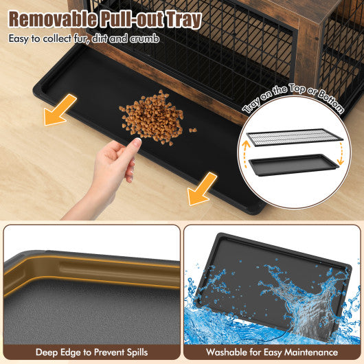 Dog Crate Furniture with Double Lockable Doors and Removable Pull-out Tray-M