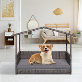 Outdoor Wicker Dog House with Weatherproof Roof-Gray