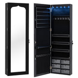 Door Hanging Mirror Jewelry Armoire with Full Length Mirror and 6 Drawers-Black