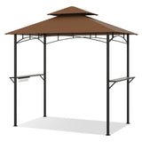 Outdoor Double-Tiered Grill Gazebo Canopy with 2 Shelves and 7 Hooks-Coffee