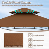 Outdoor Double-Tiered Grill Gazebo Canopy with 2 Shelves and 7 Hooks-Coffee