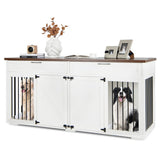 Double Dog Crate Furniture Large Breed Wood Dog Kennel with Room Divider-White
