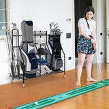 Double Golf Bag Rack with Removable Golf Club Stand and Wheels-Black