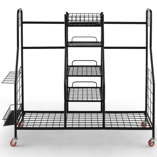 Double Golf Bag Rack with Removable Golf Club Stand and Wheels-Black