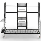 Double Golf Bag Rack with Removable Golf Club Stand and Wheels-Black