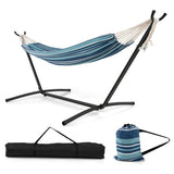 Portable Indoor Outdoor 2-Person Double Hammock Set with Stand and Carrying Cases-Blue