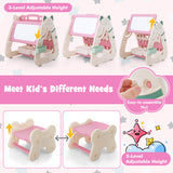 3-In-1 Double Sided Magnetic Dry-Erase Board with Stool and Flipped Writing Desktop-Pink
