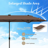 13FT Double-sided Patio Umbrella with Solar Lights for Garden Pool Backyard-Coffee