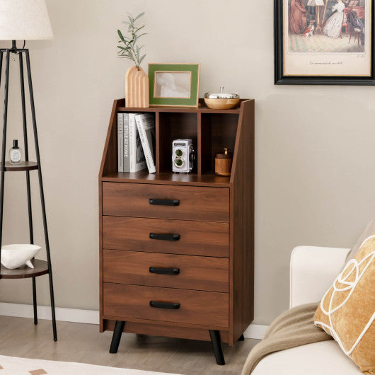 4-Drawer Dresser with 2 Anti-Tipping Kits for Bedroom-Walnut