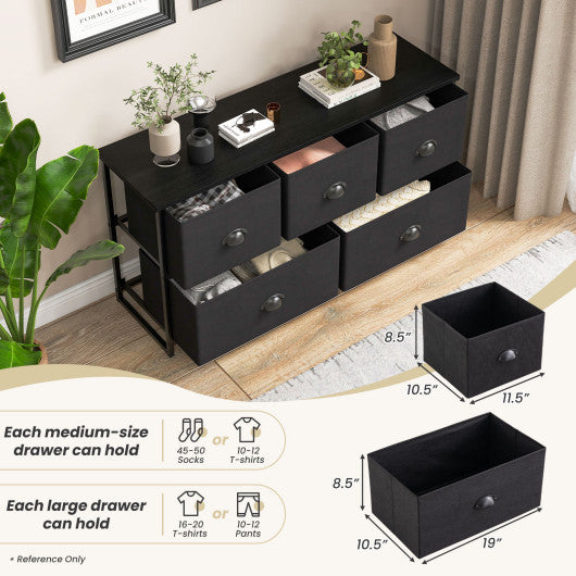 Dresser Storage Tower with 5 Foldable Cloth Storage Cubes-Black