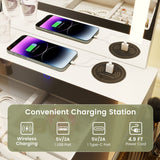 Makeup Vanity Dressing Table and Stool Set with Mirror and 3-Color LED Lights-White