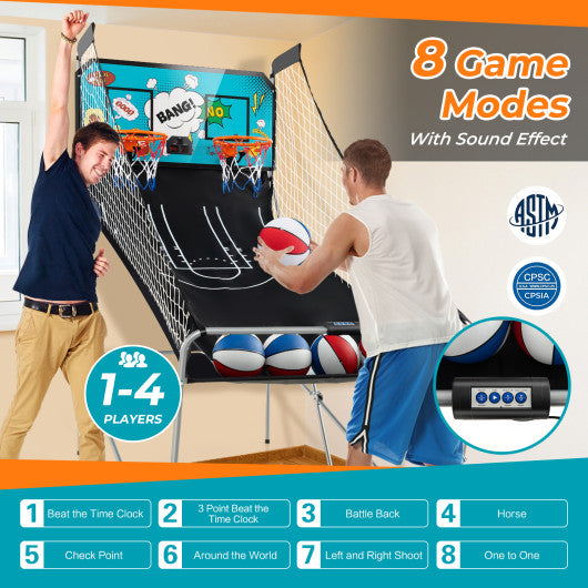 Dual Shot Basketball Arcade Game with 8 Game Modes and 4 Balls-Green