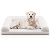 Egg-Foam Dog Crate Bed with 3-Side Bolster and Removable Washable Bed Cover-Beige