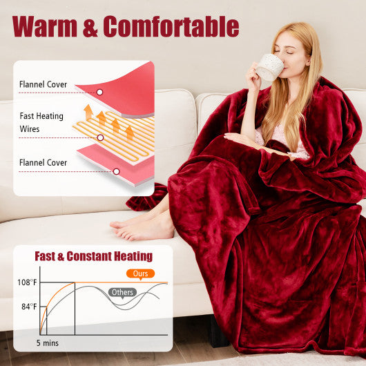 62 x 84 Inch Twin Size Electric Heated Throw Blanket with Timer-Red