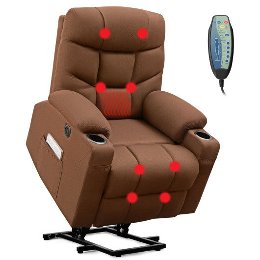 Electric Power Lift Recliner Chair with Adjustable Backrest and Footrest-Brown