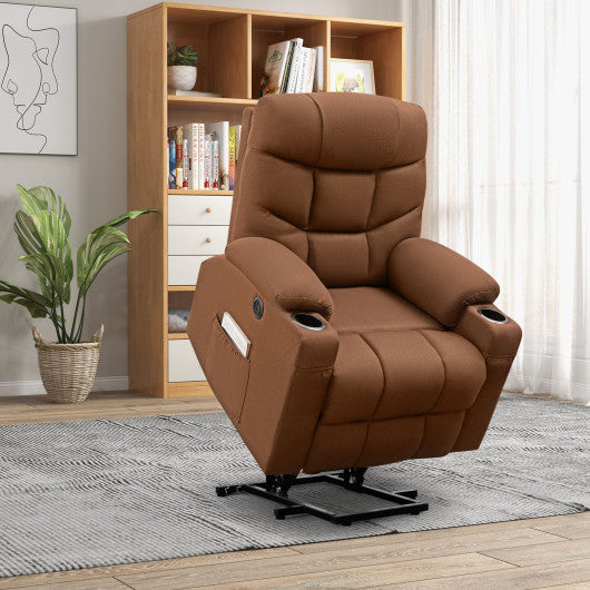 Electric Power Lift Recliner Chair with Adjustable Backrest and Footrest-Brown