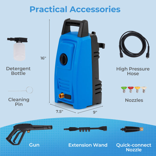1900 PSI 1.8 GPM Electric Pressure Washer with 4 Quick Connect Nozzles-Blue
