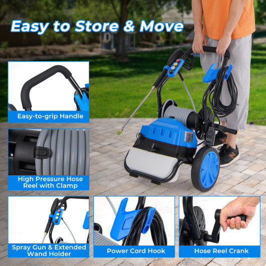 2300 PSI 1.8 GPM Electric Pressure Washer with Wheels and 5 Quick Connect Nozzles-Blue