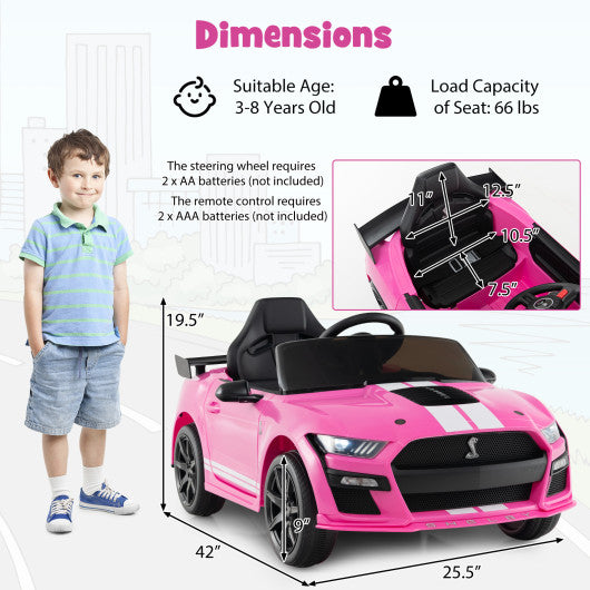 12V Licensed Ford Mustang Shelby GT500 Kids Ride on Car with Remote Control for Kids Aged 3-8-Pink