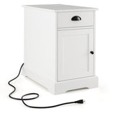 End Table with Charging Station and Flip Top-White