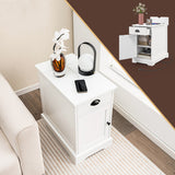 End Table with Charging Station and Flip Top-White