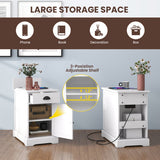 End Table with Charging Station and Flip Top-White