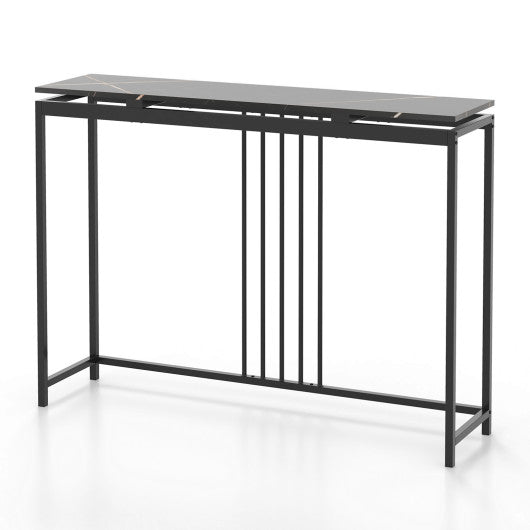 Entrance Couch Table with Narrow Faux Marble Top for Living Room and Hallway-Black