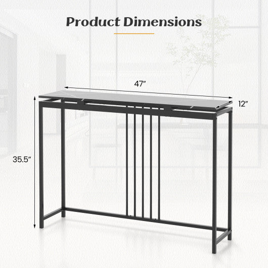 Entrance Couch Table with Narrow Faux Marble Top for Living Room and Hallway-Black