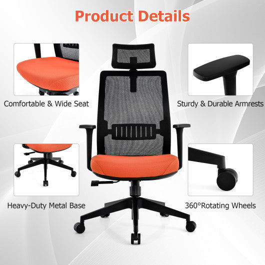 Ergonomic Office Chair with Lumbar Support and Adjustable Headrest-Black